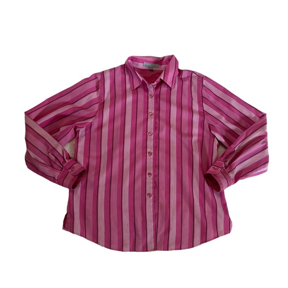 Wrinkle Free Shaped Fit Collared Button Down Long Sleeve Shirt Top Size 12P - Picture 12 of 17